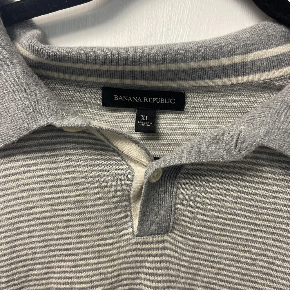 Banana Republic Men's Grey Striped Short Sleeve Polo Shirt Size XL